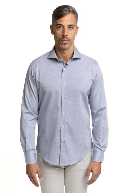 Camisa Algodão Slim Colarinho Italiano - Marinho