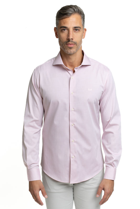 Camisa Algodão Slim Colarinho Italiano - Rosa Claro