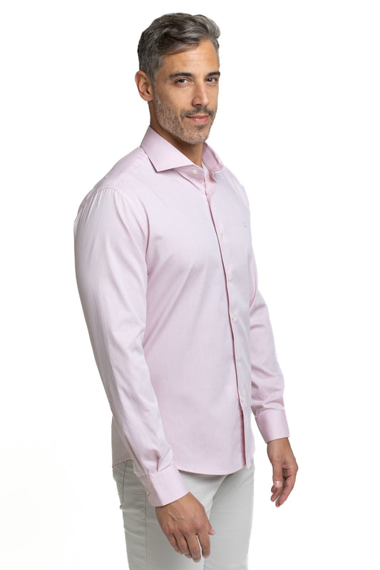 Camisa Algodão Slim Colarinho Italiano - Rosa Claro