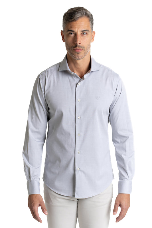 Camisa Algodão Slim Colarinho Italiano - Cinza