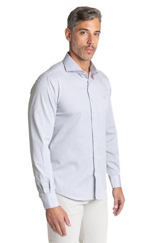 Camisa Algodão Slim Colarinho Italiano - Cinza