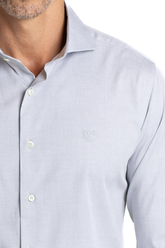 Camisa Algodão Slim Colarinho Italiano - Cinza