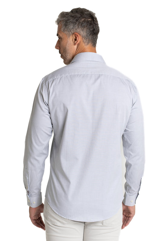 Camisa Algodão Slim Colarinho Italiano - Cinza