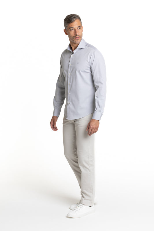 Camisa Algodão Slim Colarinho Italiano - Cinza
