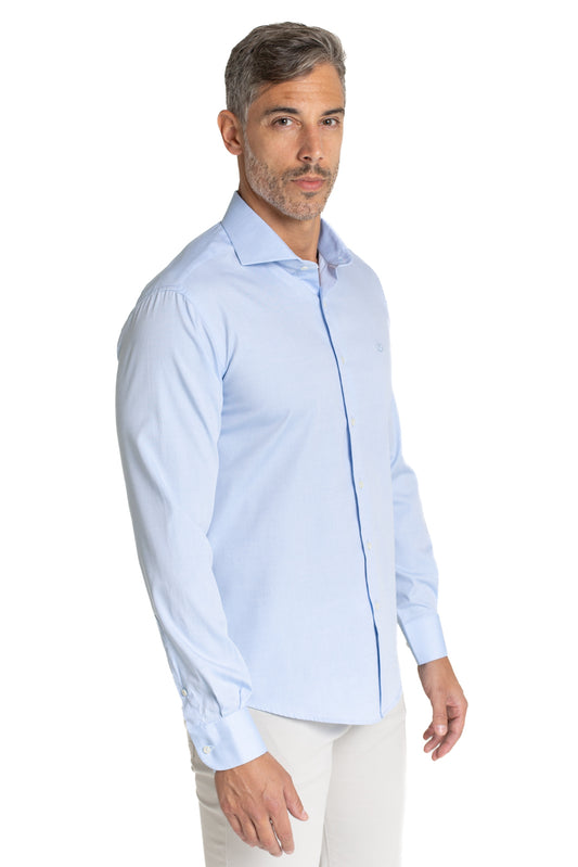 Camisa Algodão Slim Colarinho Italiano - Azul Claro