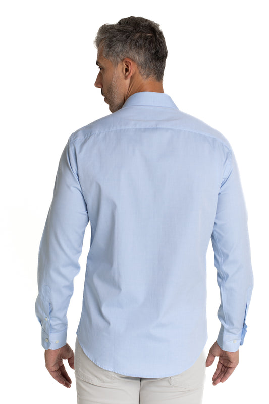 Camisa Algodão Slim Colarinho Italiano - Azul Claro