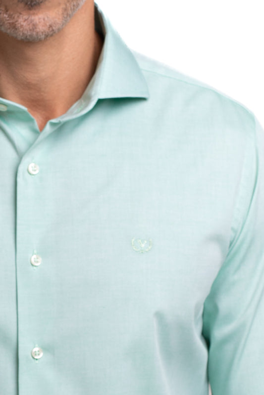 Camisa Algodão Slim Colarinho Italiano - Verde Claro