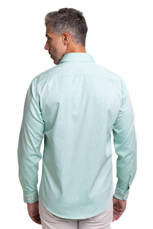 Camisa Algodão Slim Colarinho Italiano - Verde Claro