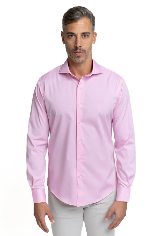 Camisa Algodão Slim Colarinho Italiano - Rosa