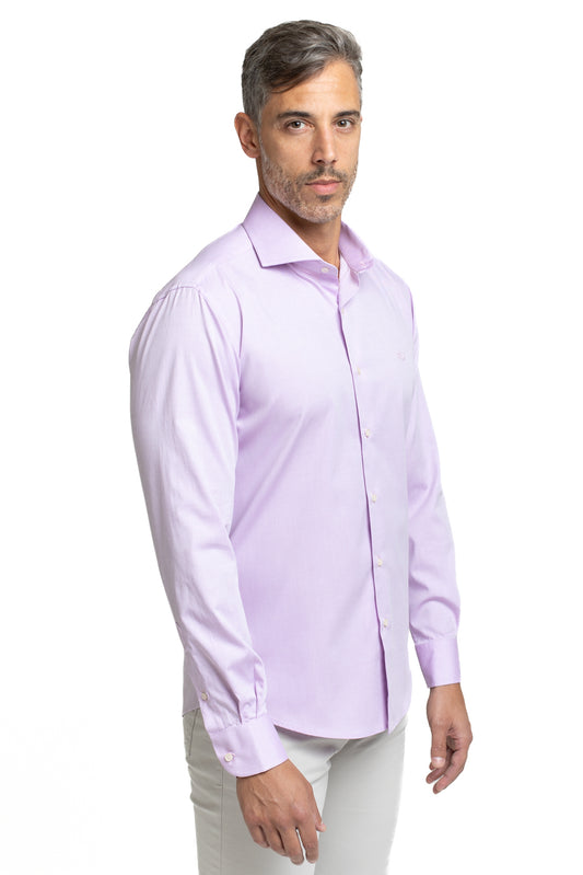 Camisa Algodão Slim Colarinho Italiano - Lilas