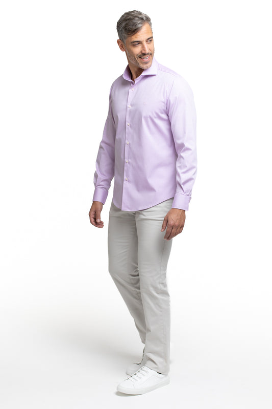 Camisa Algodão Slim Colarinho Italiano - Lilas