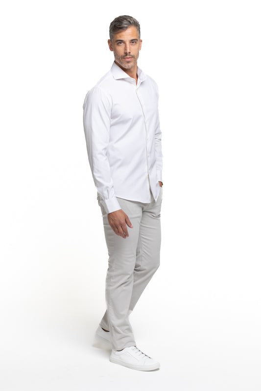 Camisa Algodão Slim Colarinho Italiano - Off White