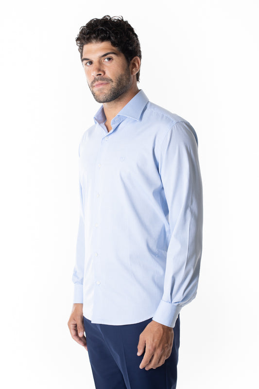 Camisa Manga Longa Slim Lisa - Azul Claro