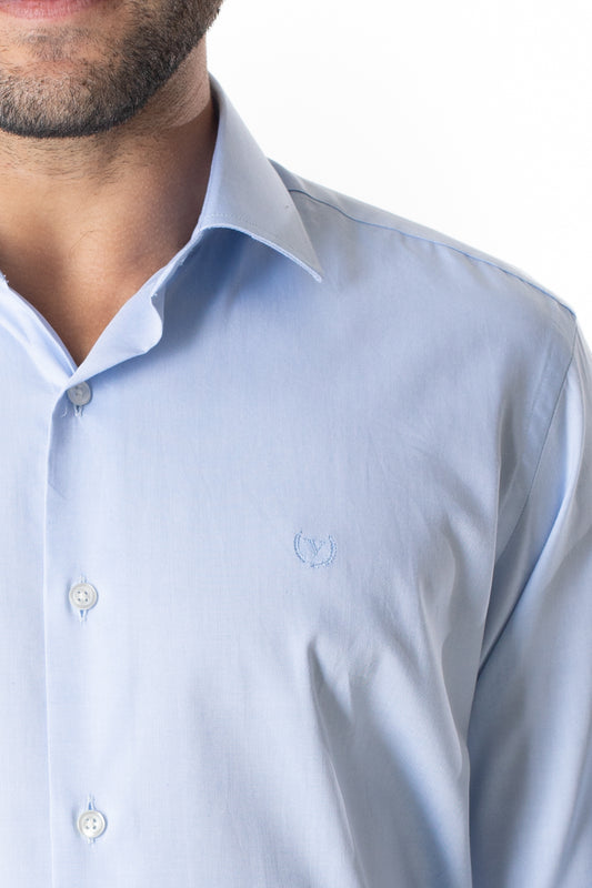 Camisa Manga Longa Slim Lisa - Azul Claro