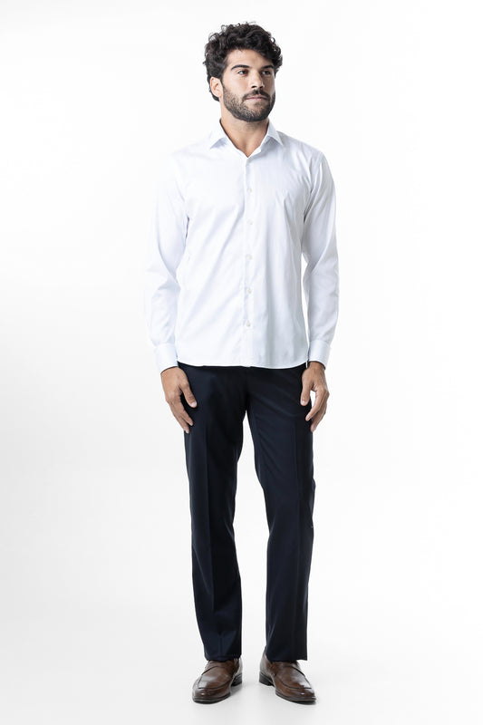 Camisa Manga Longa Slim Lisa Cetim - Branco