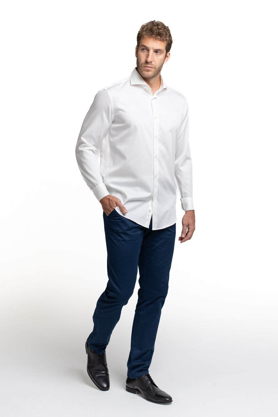 Camisa Cetim Lisa De Algodão Slim - Branco
