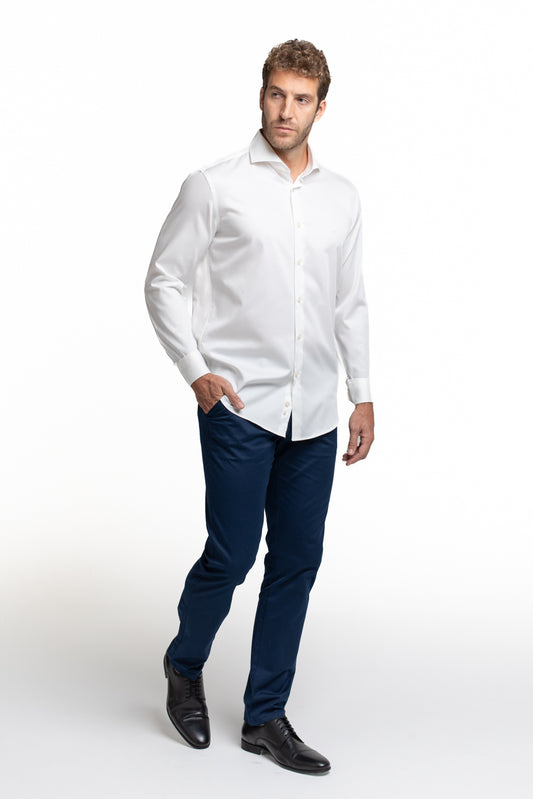 Camisa Cetim Lisa De Algodão Slim - Branco