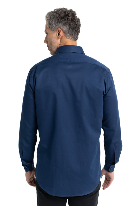 Camisa Cetim Lisa De Algodão Slim - Marinho