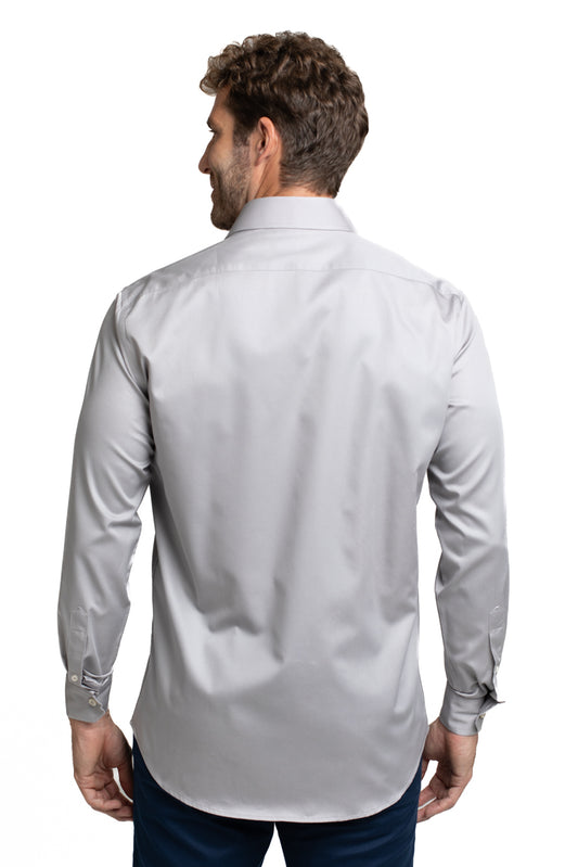 Camisa Cetim Lisa De Algodão Slim - Cinza