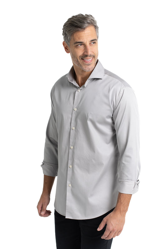 Camisa Lisa Slim Manga Longa - Cinza