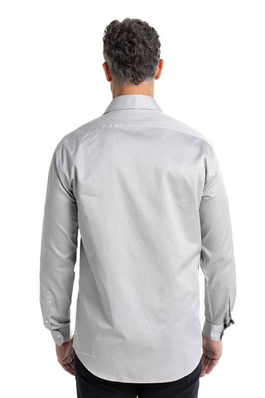 Camisa Lisa Slim Manga Longa - Cinza