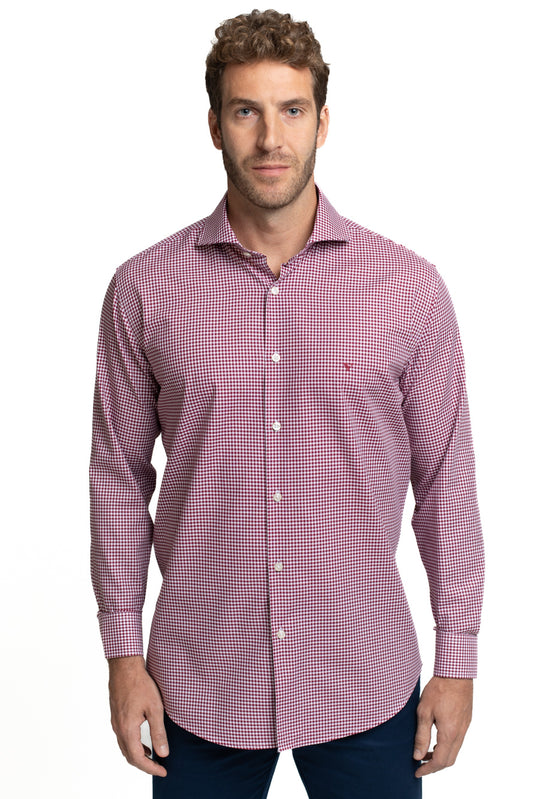 Camisa Manga Longa Slim Xadrez - Bordo