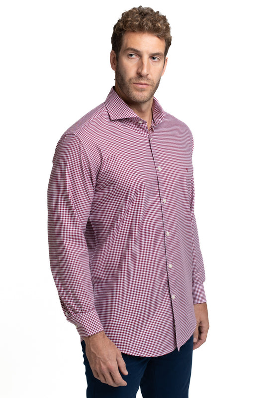 Camisa Manga Longa Slim Xadrez - Bordo