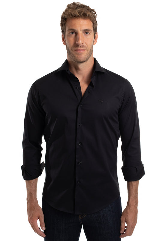 Camisa Lisa Slim Cetim Strech - Preto