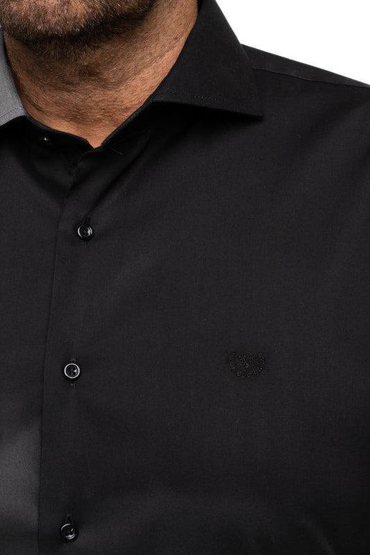 Camisa Lisa Slim Cetim Strech - Preto