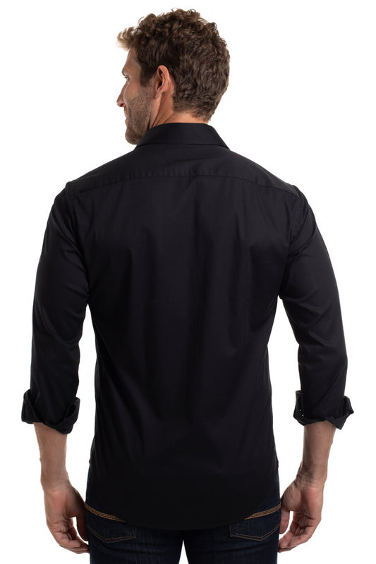 Camisa Lisa Slim Cetim Strech - Preto