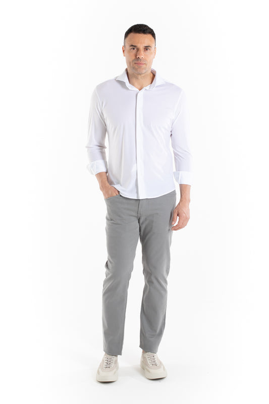Camisa Manga Longa Slim Malha Poliamida - Branco