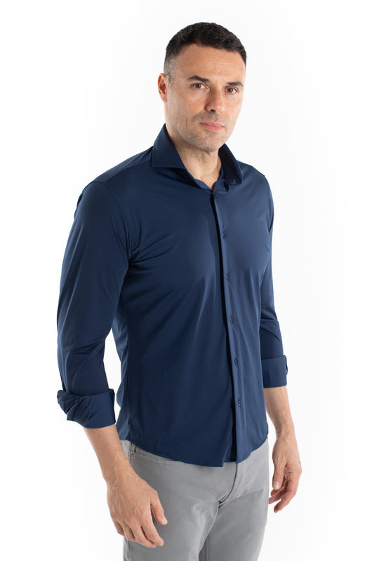 Camisa Manga Longa Slim Malha Poliamida - Marinho