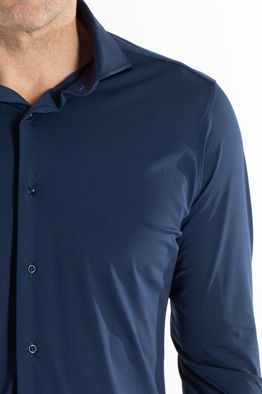 Camisa Manga Longa Slim Malha Poliamida - Marinho