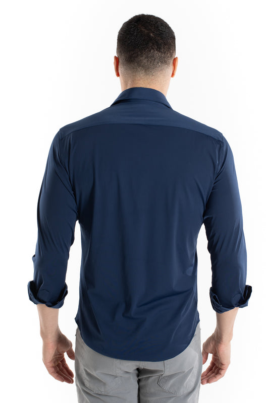 Camisa Manga Longa Slim Malha Poliamida - Marinho