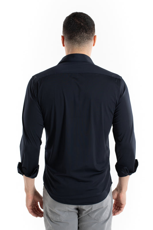 Camisa Manga Longa Slim Malha Poliamida - Marinho Noite