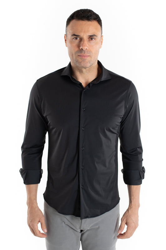 Camisa Manga Longa Slim Malha Poliamida - Preto