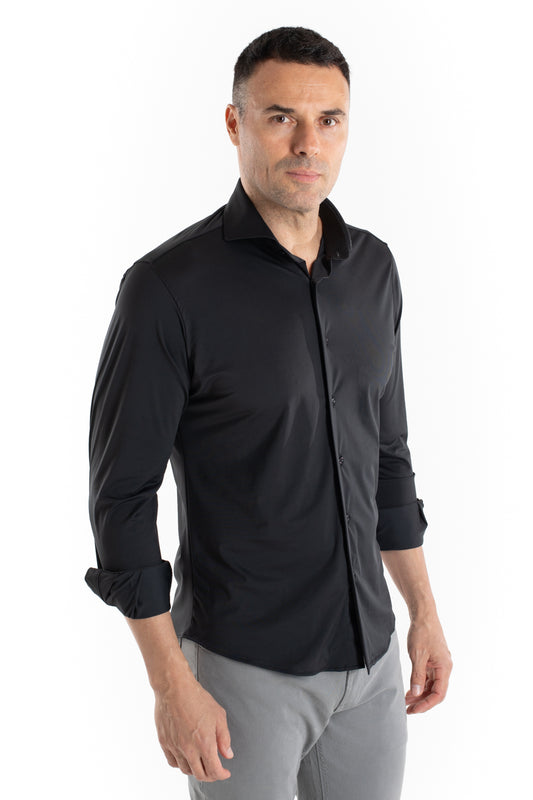 Camisa Manga Longa Slim Malha Poliamida - Preto