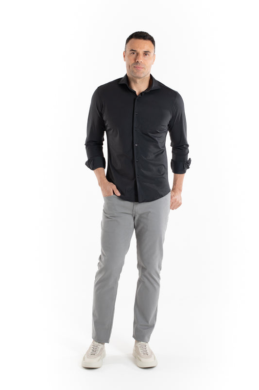 Camisa Manga Longa Slim Malha Poliamida - Preto