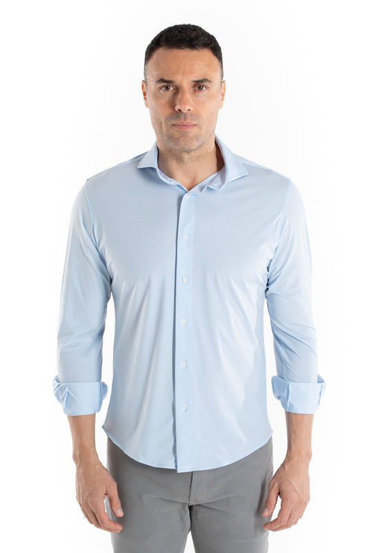 Camisa Manga Longa Slim Malha Poliamida - Azul Claro