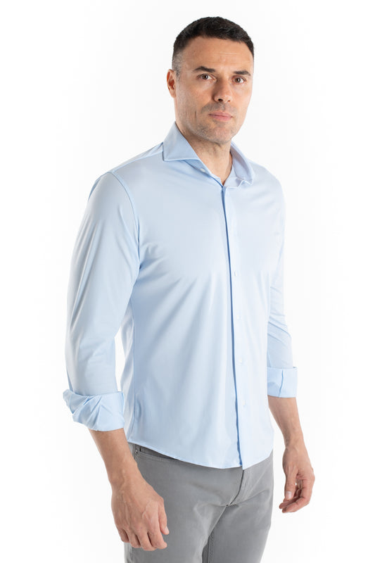 Camisa Manga Longa Slim Malha Poliamida - Azul Claro