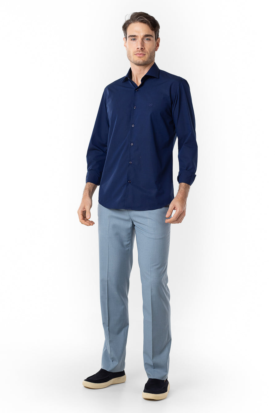 Camisa Manga Longa Slim Lisa Premium - Marinho