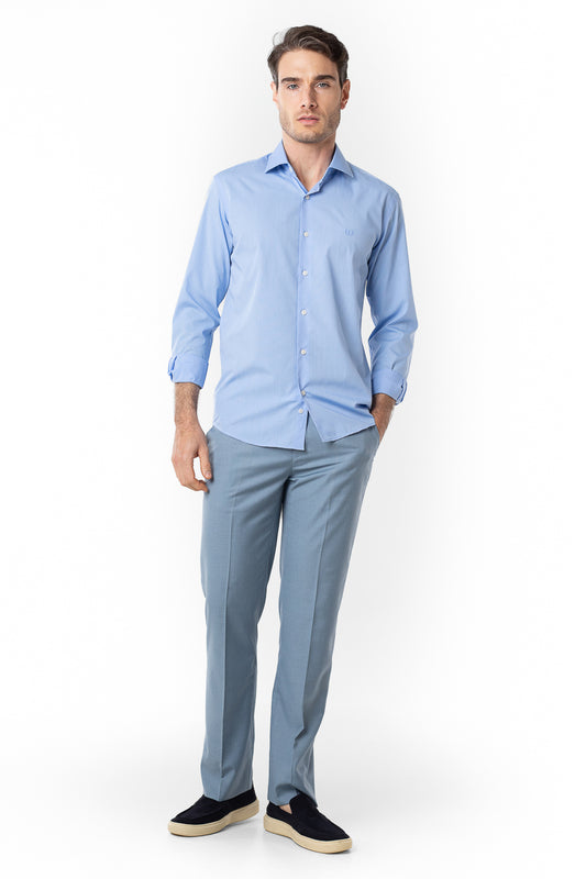 Camisa Manga Longa Slim Lisa Premium - Azul Céu