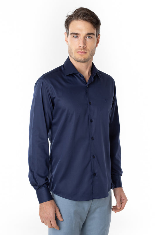 Camisa Manga Longa Slim Lisa Premium - Marinho Noite