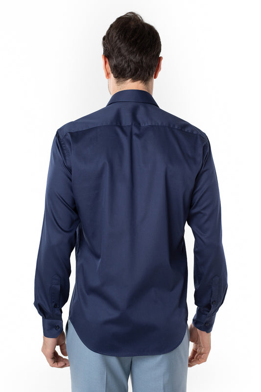 Camisa Manga Longa Slim Lisa Premium - Marinho Noite