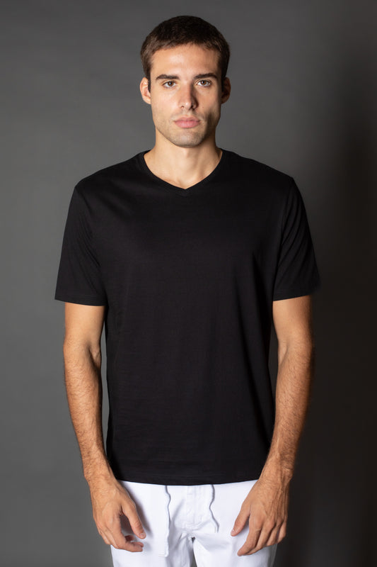 Camiseta Manga Curta Pima Gola v - Preto