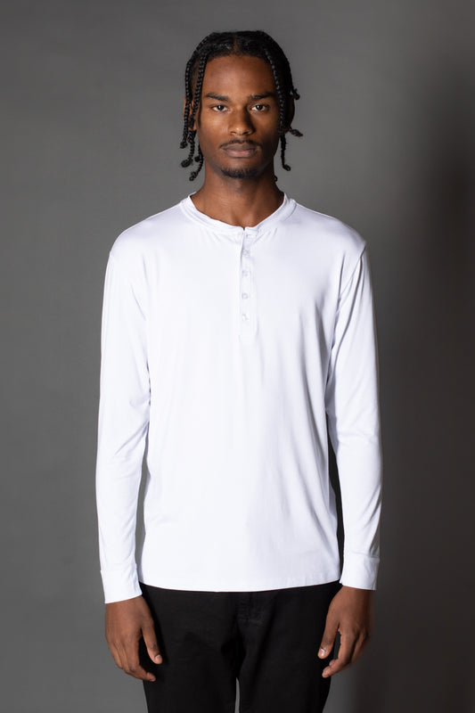Camiseta Manga Longa Slim Gola Portuguesa 5 Botões - Branco
