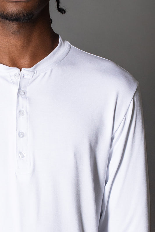 Camiseta Manga Longa Slim Gola Portuguesa 5 Botões - Branco