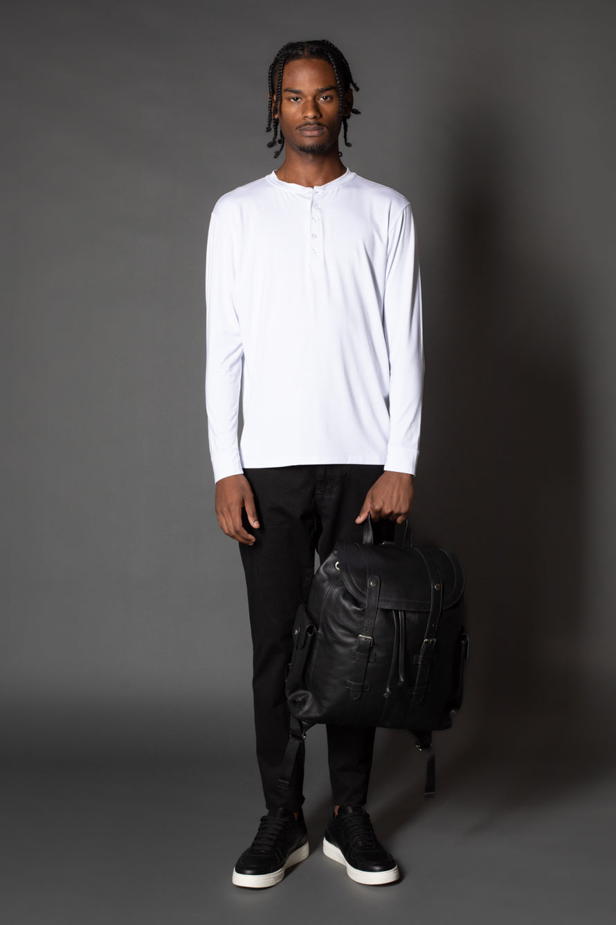 Camiseta Manga Longa Slim Gola Portuguesa 5 Botões - Branco