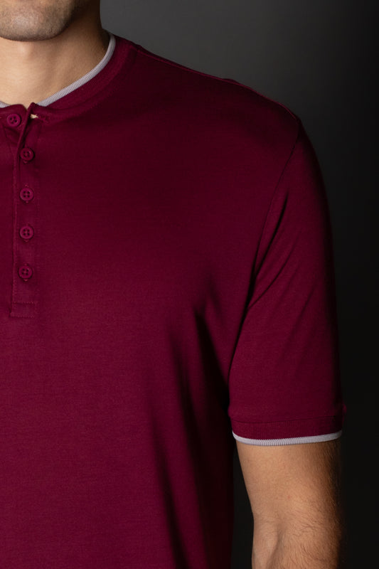 Camiseta Manga Curta Slim Gola Portuguesa Retilínea - Bordo