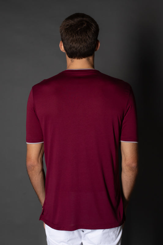 Camiseta Manga Curta Slim Gola Portuguesa Retilínea - Bordo
